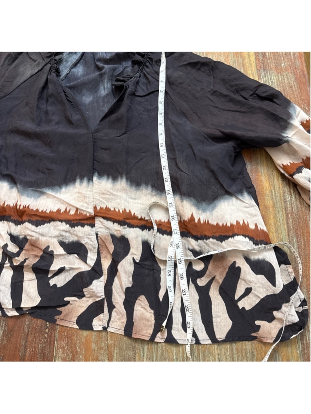 Marta Black Brown Tie Dye Blouse Large Animal Print Ruffle Collar - Picture 9 of 10